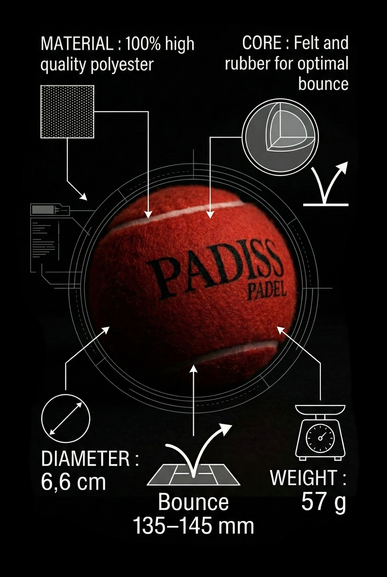 Balle de padel colorée rouge Lava Red puissance et style - PADISS